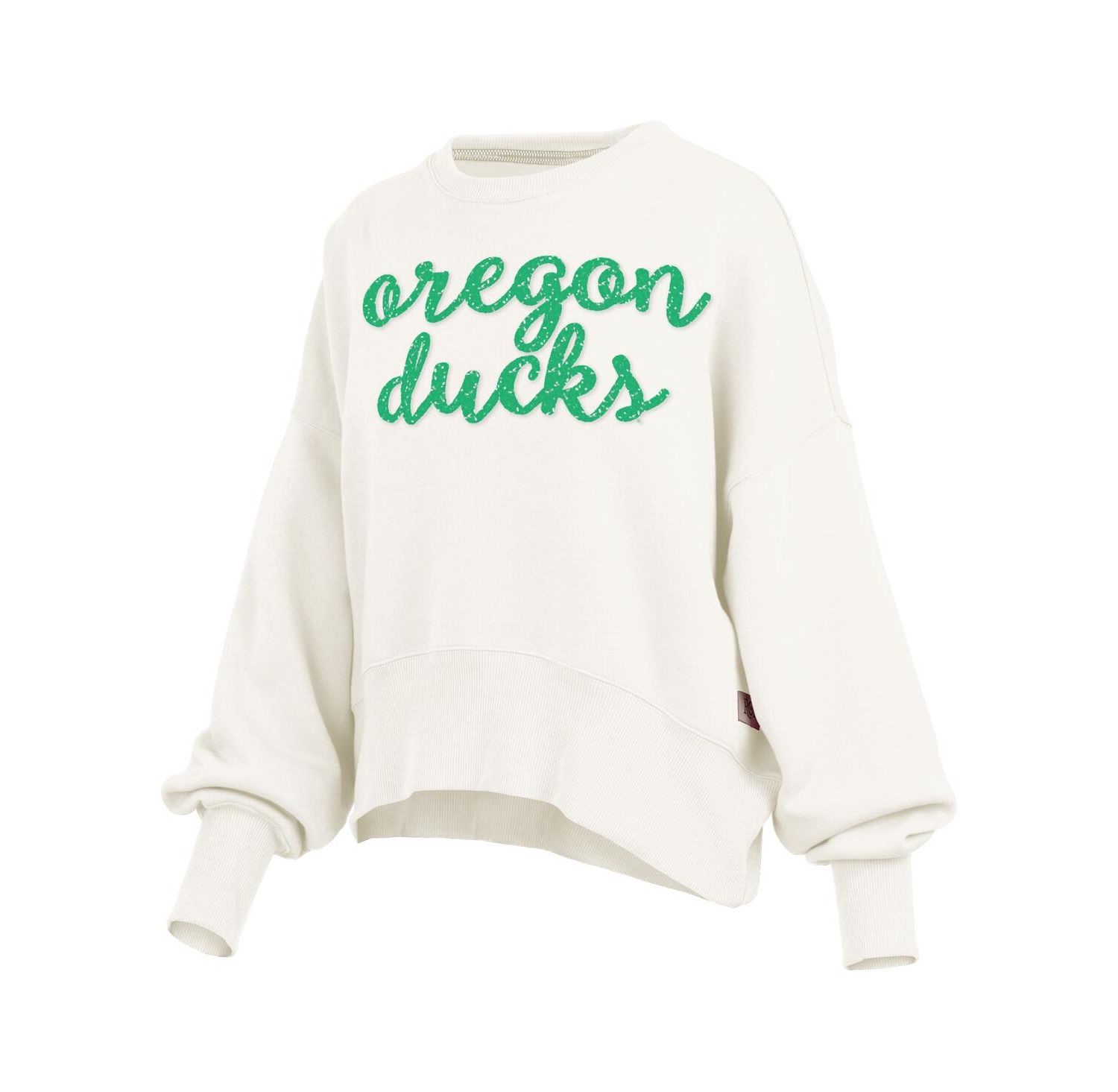 Women's Cream Oregon Ducks Oversized Chelsea Waist Length Pullover Sweatshirt