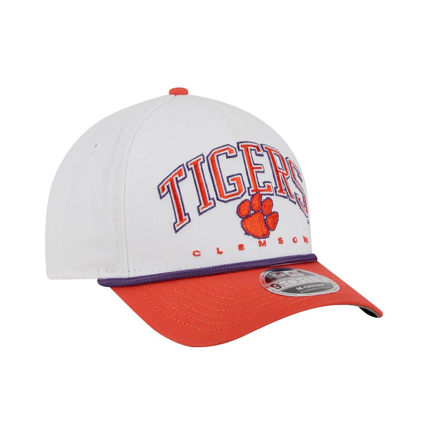 Мужская кепка New Era White/Orange Clemson Tigers Arch Two-Tone Rope 9FORTY A-Frame M-Crown Adjustable Hat — фото 4