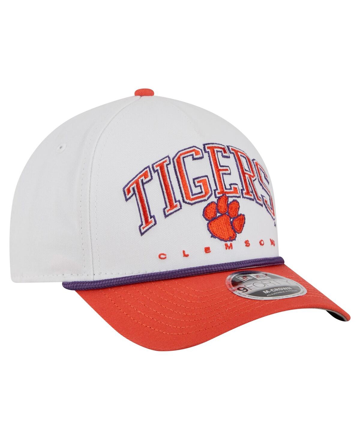 New Era Men's White/orange Clemson Tigers Arch Two-tone Rope 9forty A-frame M-crown Adjustable Hat In White