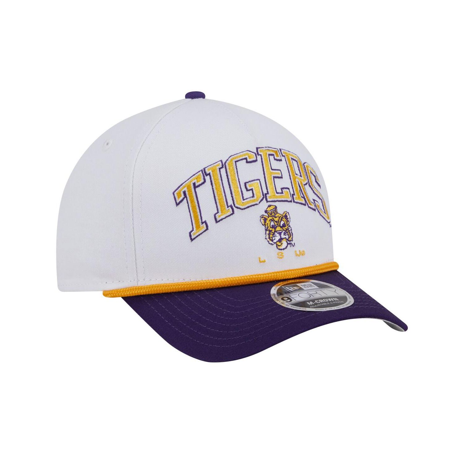 Men's White/Purple LSU Tigers Arch Two-Tone Rope 9FORTY A-Frame M-Crown Adjustable Hat