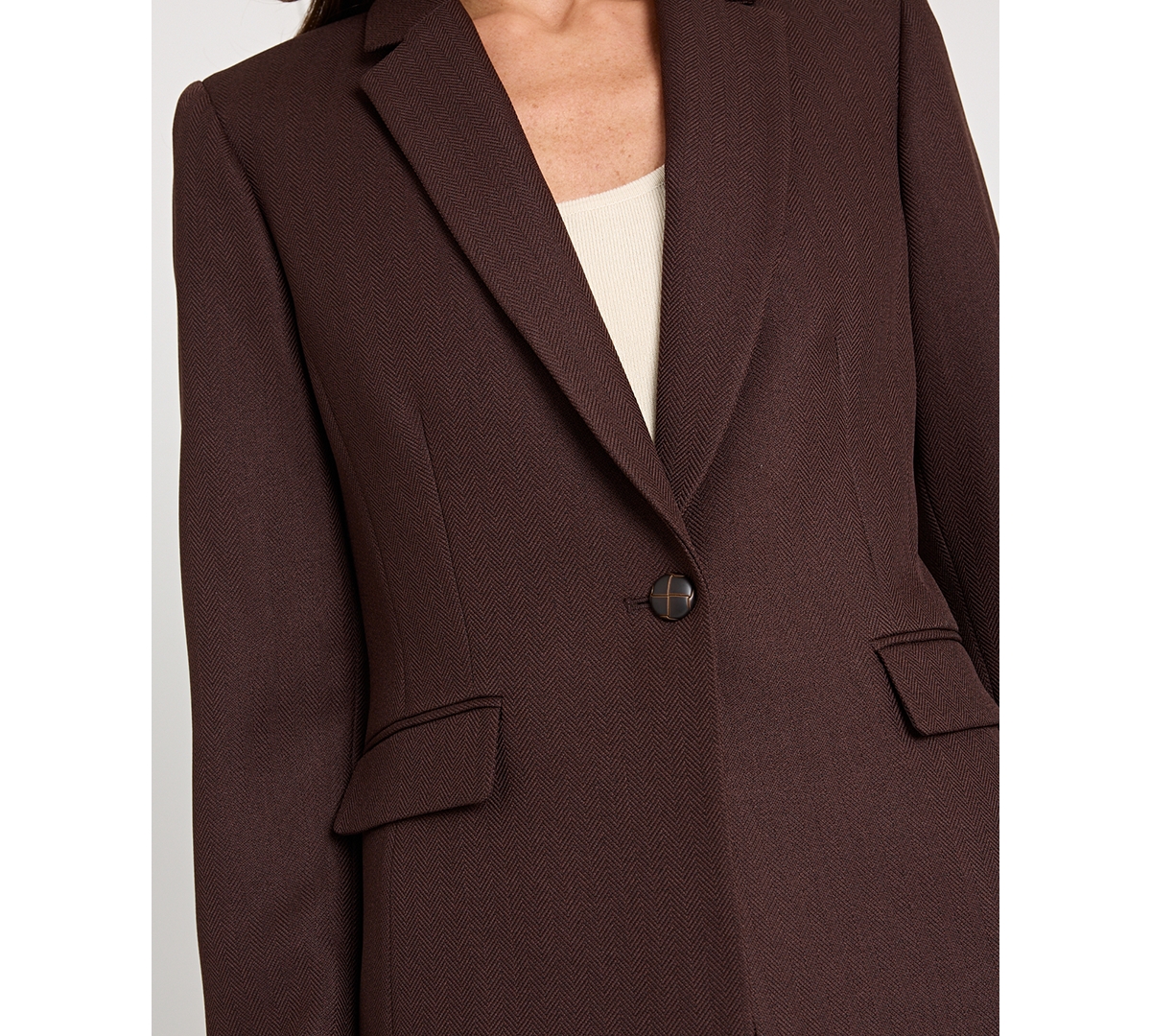 Tahari Asl Women's Herringbone Peak Lapel Blazer, Regular And Petite In Brown