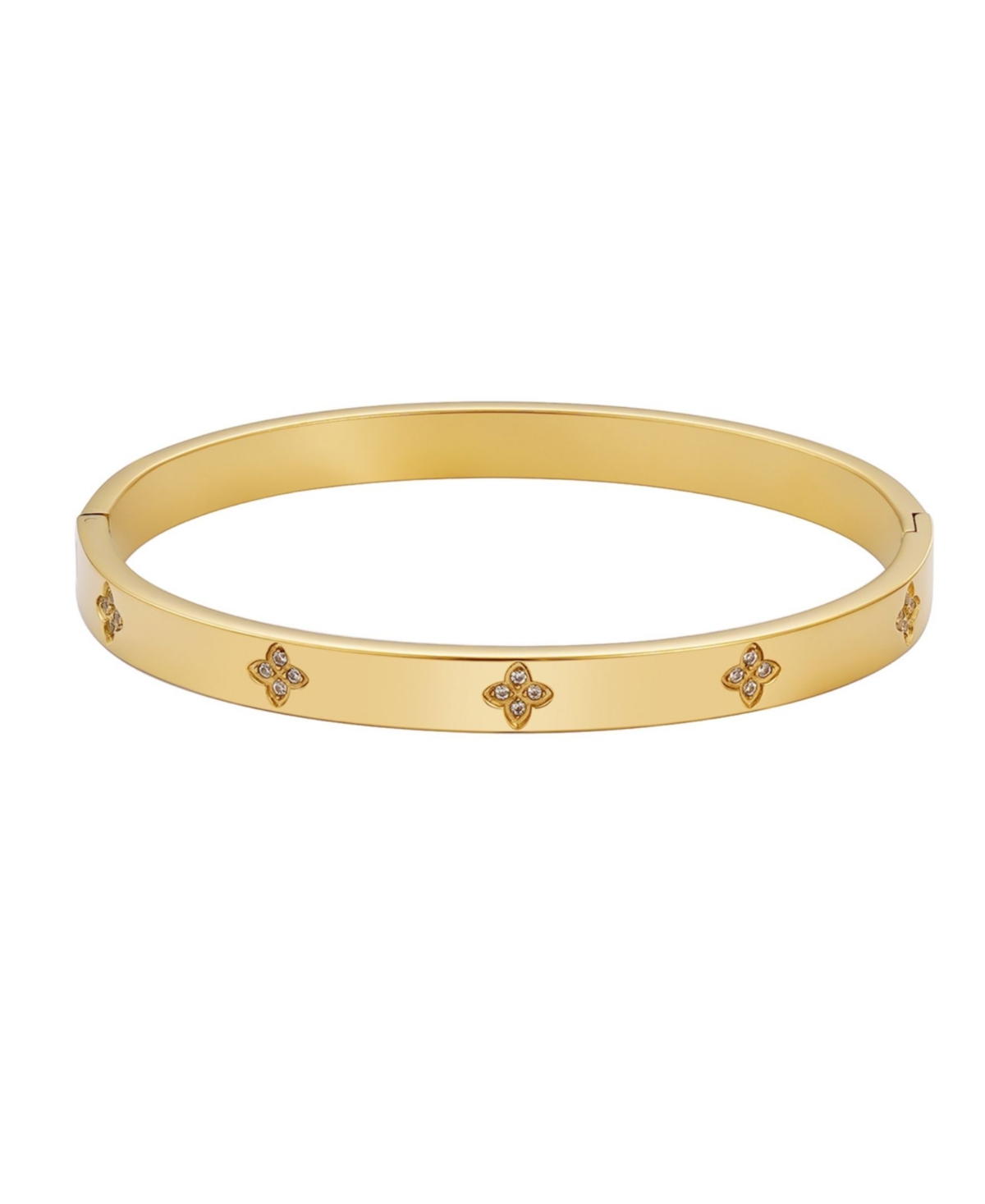 Adornia 14k Plated Stainless Steel Cz Tarnish-resistant Pave Clover Cuff Bracelet In Gold