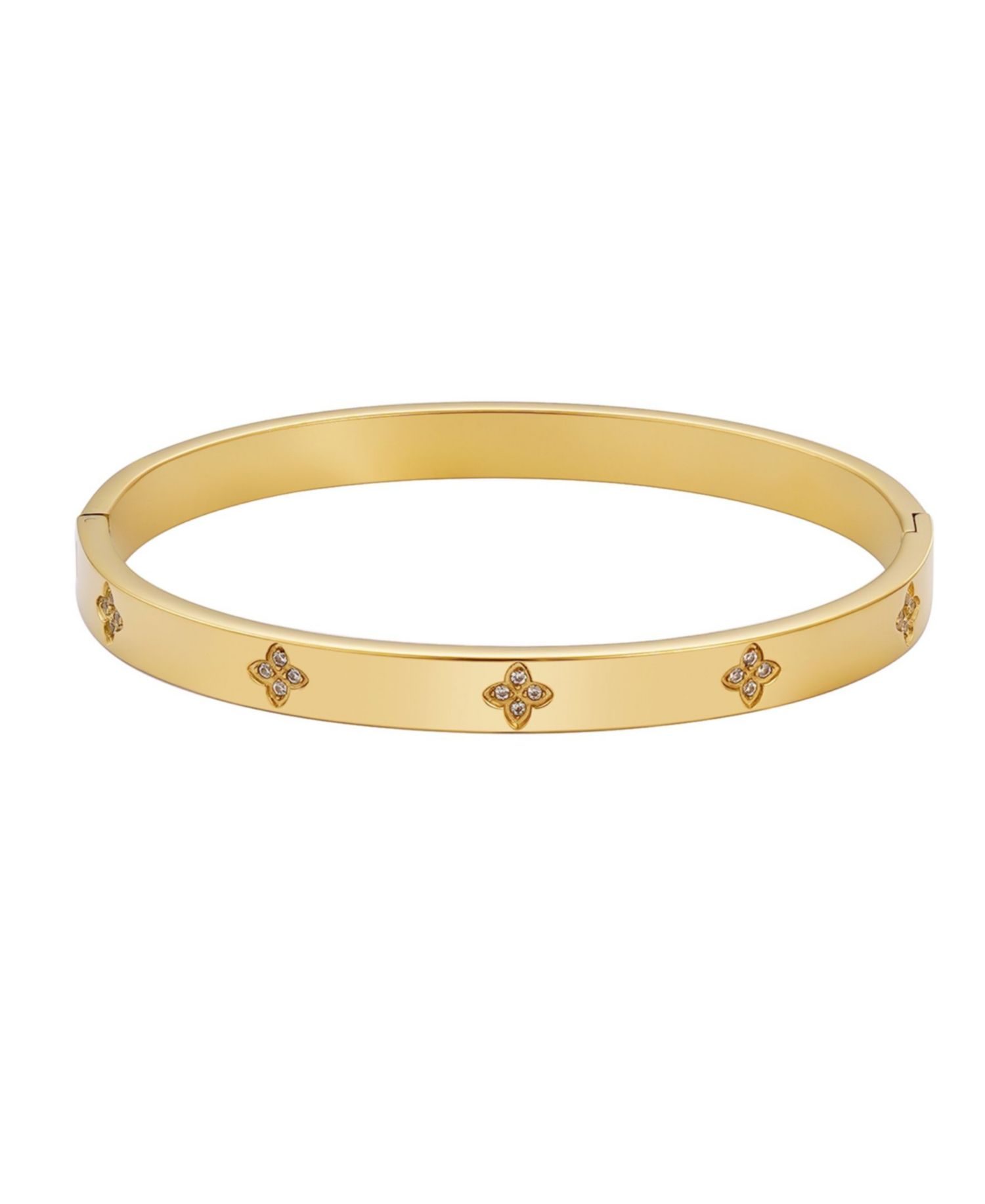 Tarnish Resistant Gold Pave Clover Cuff Bracelet