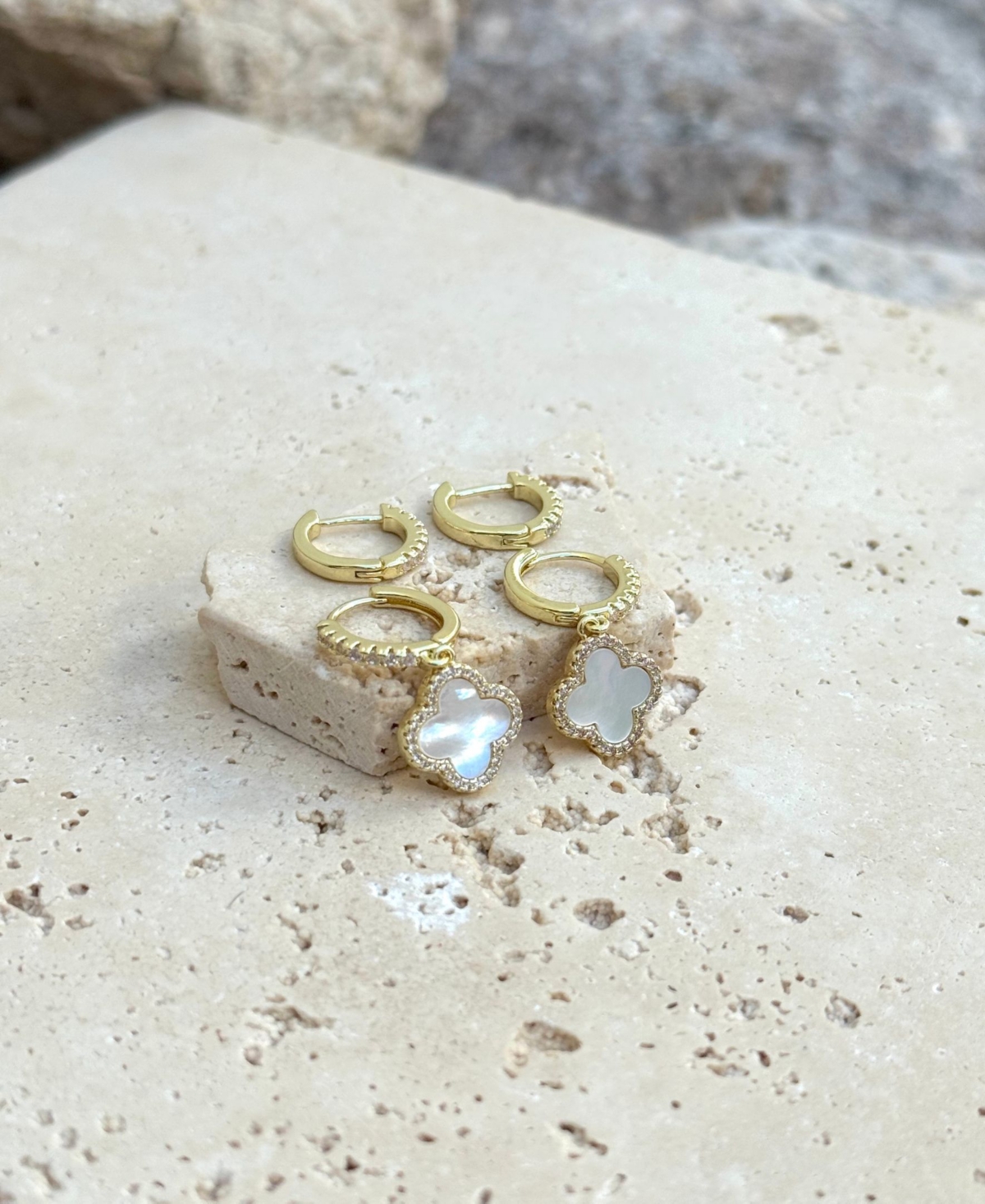 Adornia Gold Cz Halo Clover Huggie Earrings Set In Gold
