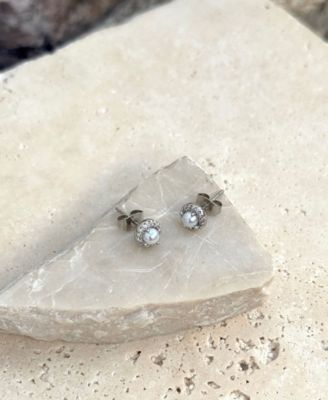 Silver Freshwater Pearl CZ Halo Stud Earrings