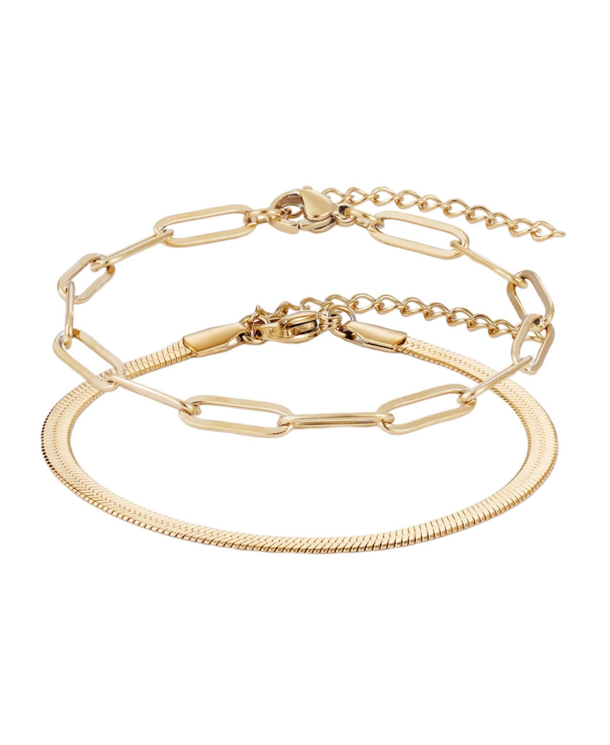 Adornia Tarnish Resistant 18k Gold Plated 2-chain Bracelet Set In Gold