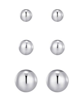 Tarnish Resistant Silver Set of 3 Ball Stud Earrings
