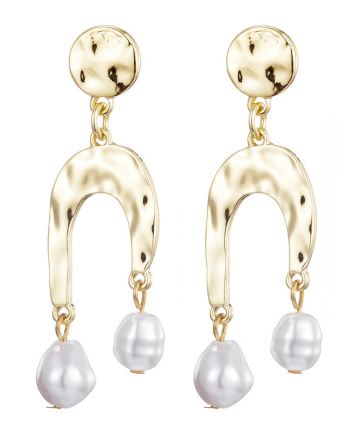 Adornia Hammered Faux Pearl Drop Earrings In Gold
