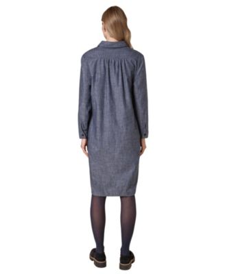 Women's Chambray Long Sleeve Knee Length Dress