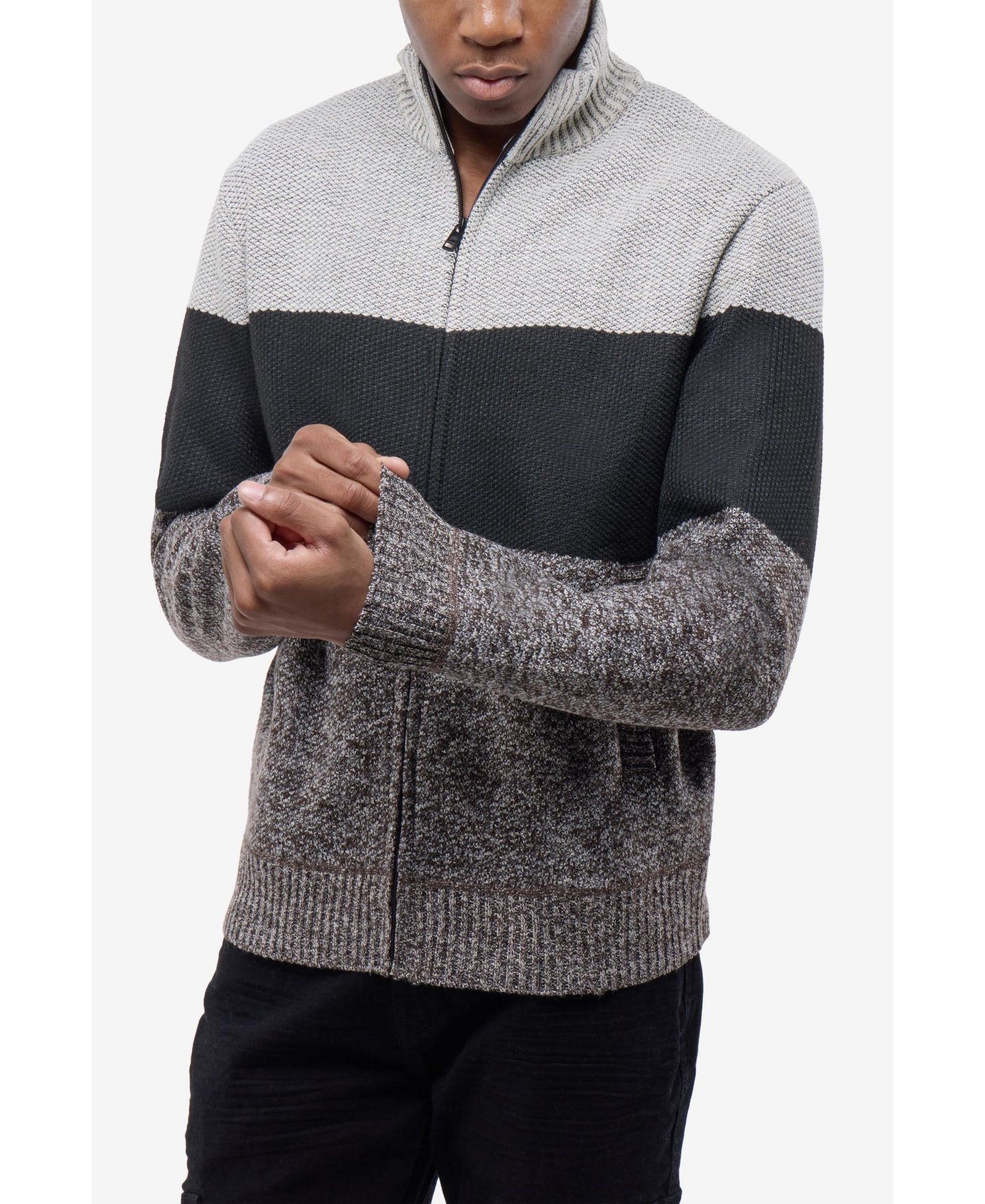 Мужской свитер CULTURA Full Zip Mock Neck Sweater With Fleece Lining, цвет: Шоколадный / Чёрный — фото 4