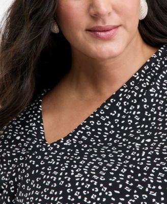 Plus Size Asymmetric-Neck Long-Sleeve Top