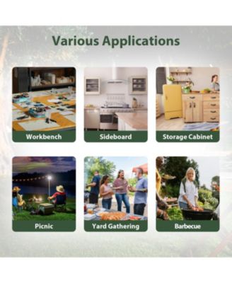 27"W Stainless Steel, Metal Storage Cabinet, Hooks, Bottle Opener, Gas Line Hole, Wheels Grill Cart