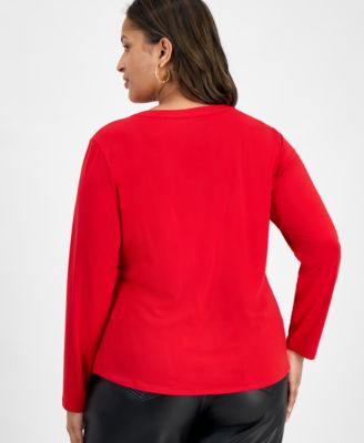 Plus Size V-Neck Long-Sleeve Blouse, Macy's Exclusive 
