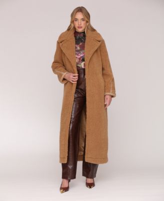 Women's Long Sleeve Sherpa Oversized Belted Coat
