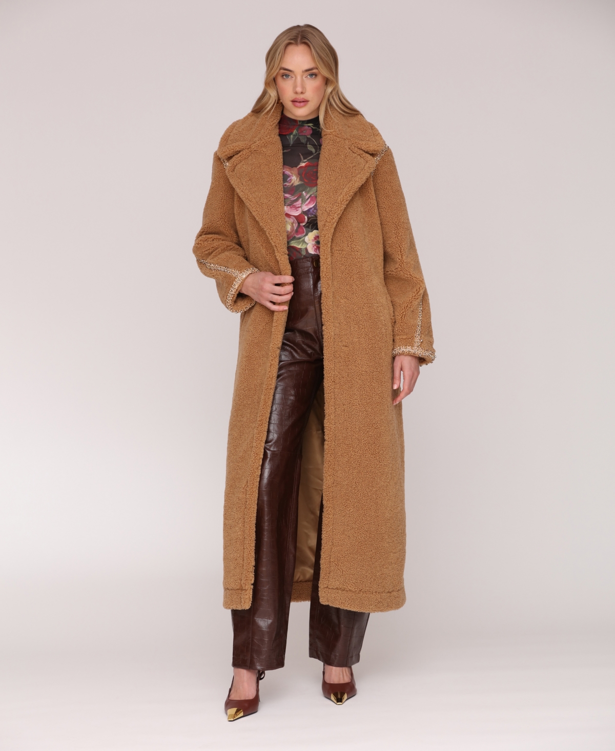 Avec Les Filles Women's Long Sleeve Oversized Belted Coat In Brown