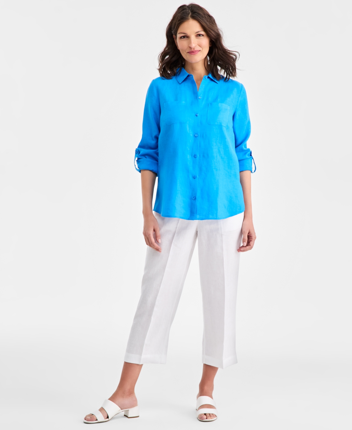 Charter Club Women's 100% Linen Shirt, Created For Macy's In Black