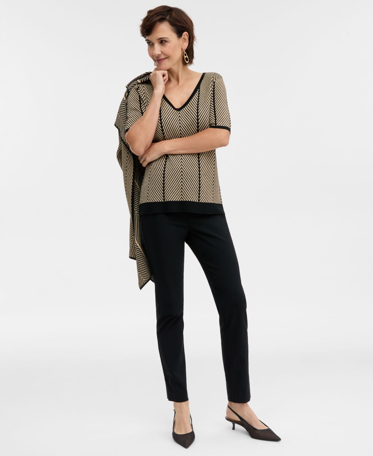 Jm Collection Petite Herringbone Stitch Tank Sweater, Macy's Exclusive In Brown