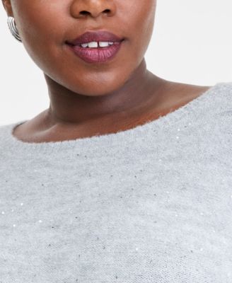 Plus Size Roving Sequin Boat-Neck Tunic Sweater, Macy's Exclusive 