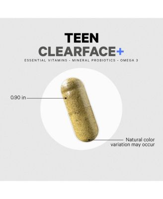 Teen Clearface Adolescent Face, Skin & Pimples, Vitamins A, C, D3, E, Pantothenic Acid, Niacin, Zinc Supplement Teenagers, 60 Capsules