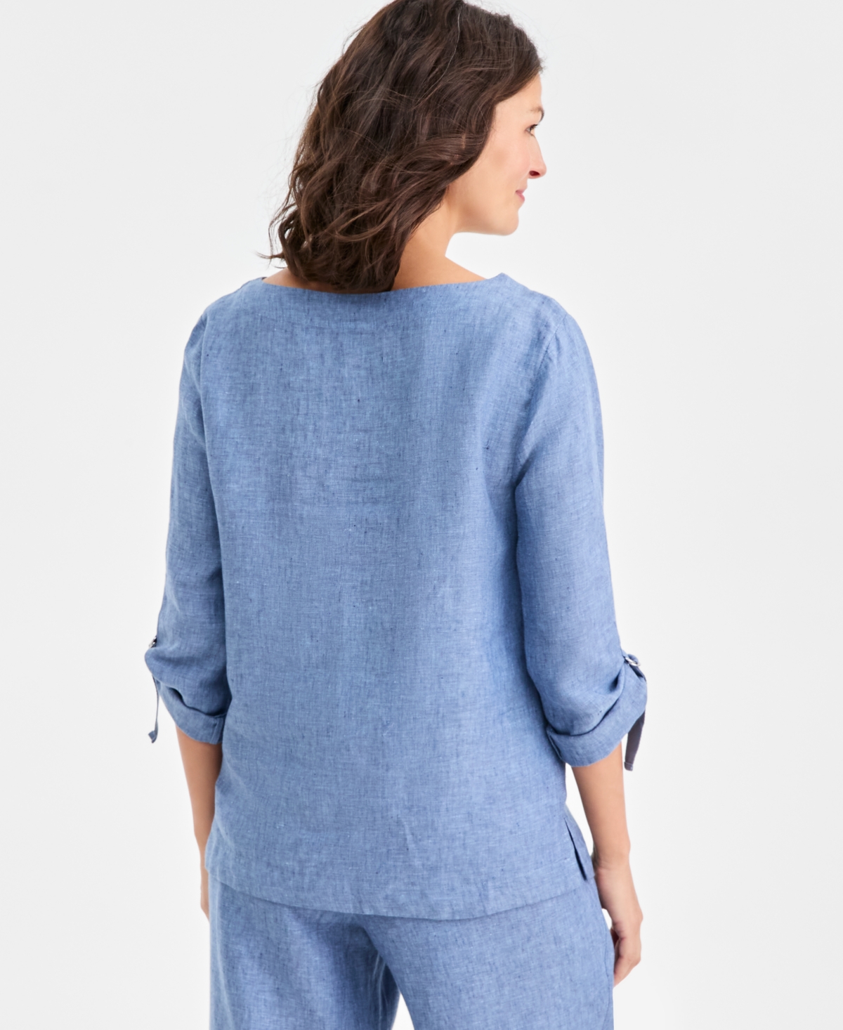 Charter Club Women's 100% Linen Floral-Embroidered 3/4-Sleeve Top, Macy's Exclusive