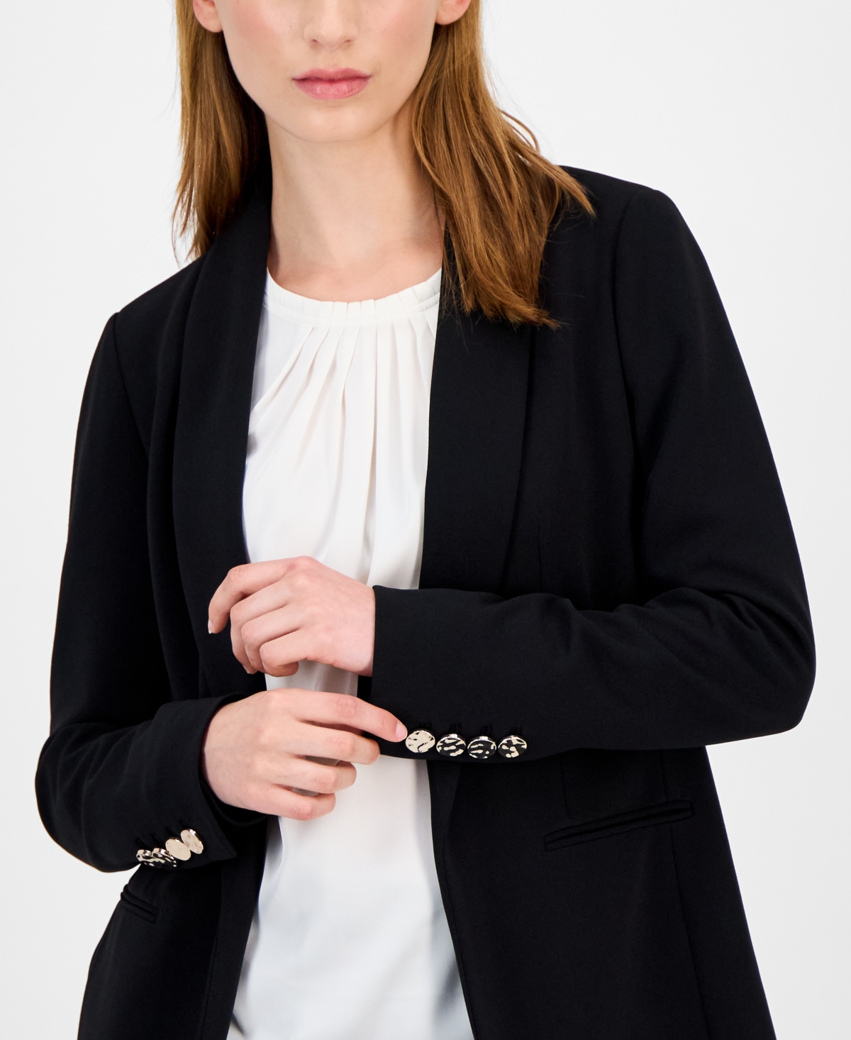 Anne Klein Women's Shawl-collar Open-front Blazer In Black
