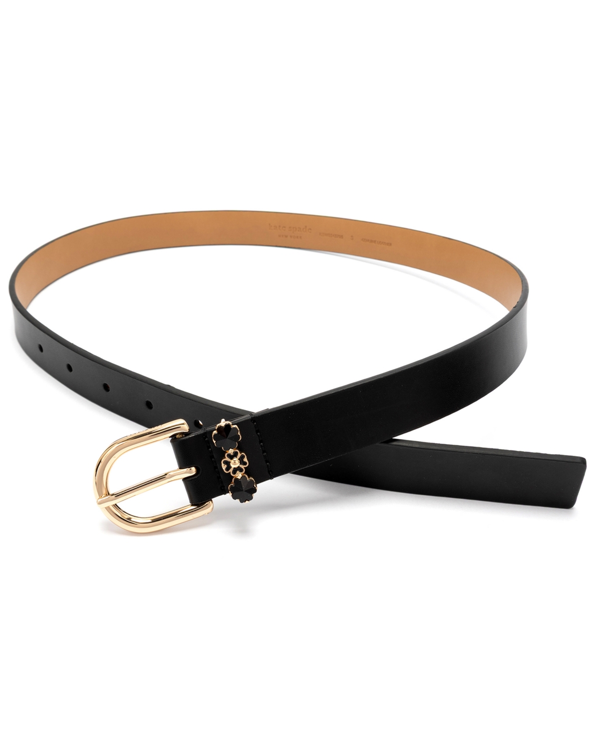 Kate Spade Women's Faceted Flower Buckle Belt In Black