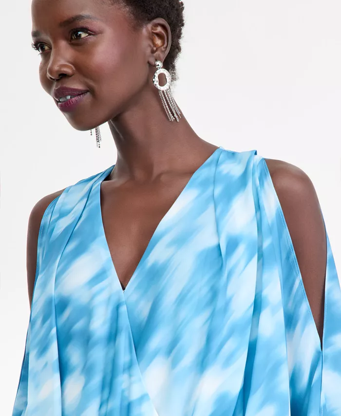 Women's Printed Arm-Slit Surplice Blouse - thumbnail 3