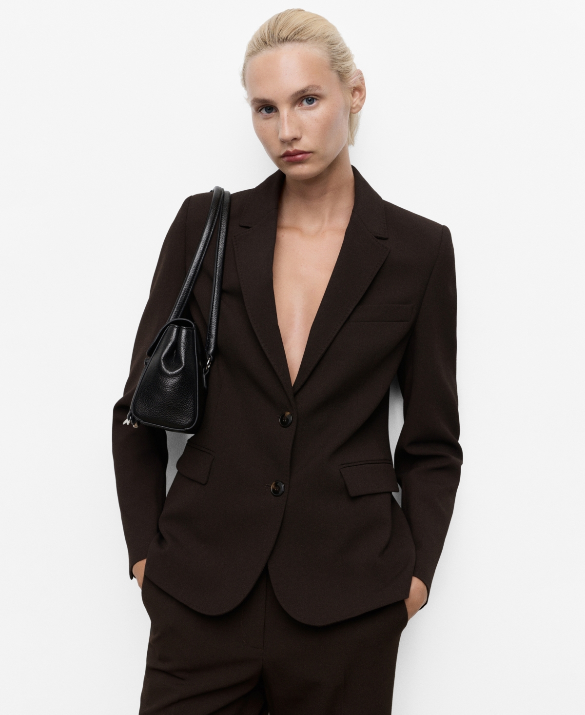 Mango Blazer Costume Droit Chocolat - Femme - 3xl -  In Black