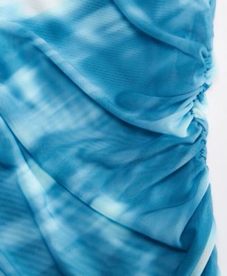 Women's Printed Long-Sleeve Draped Mesh Top