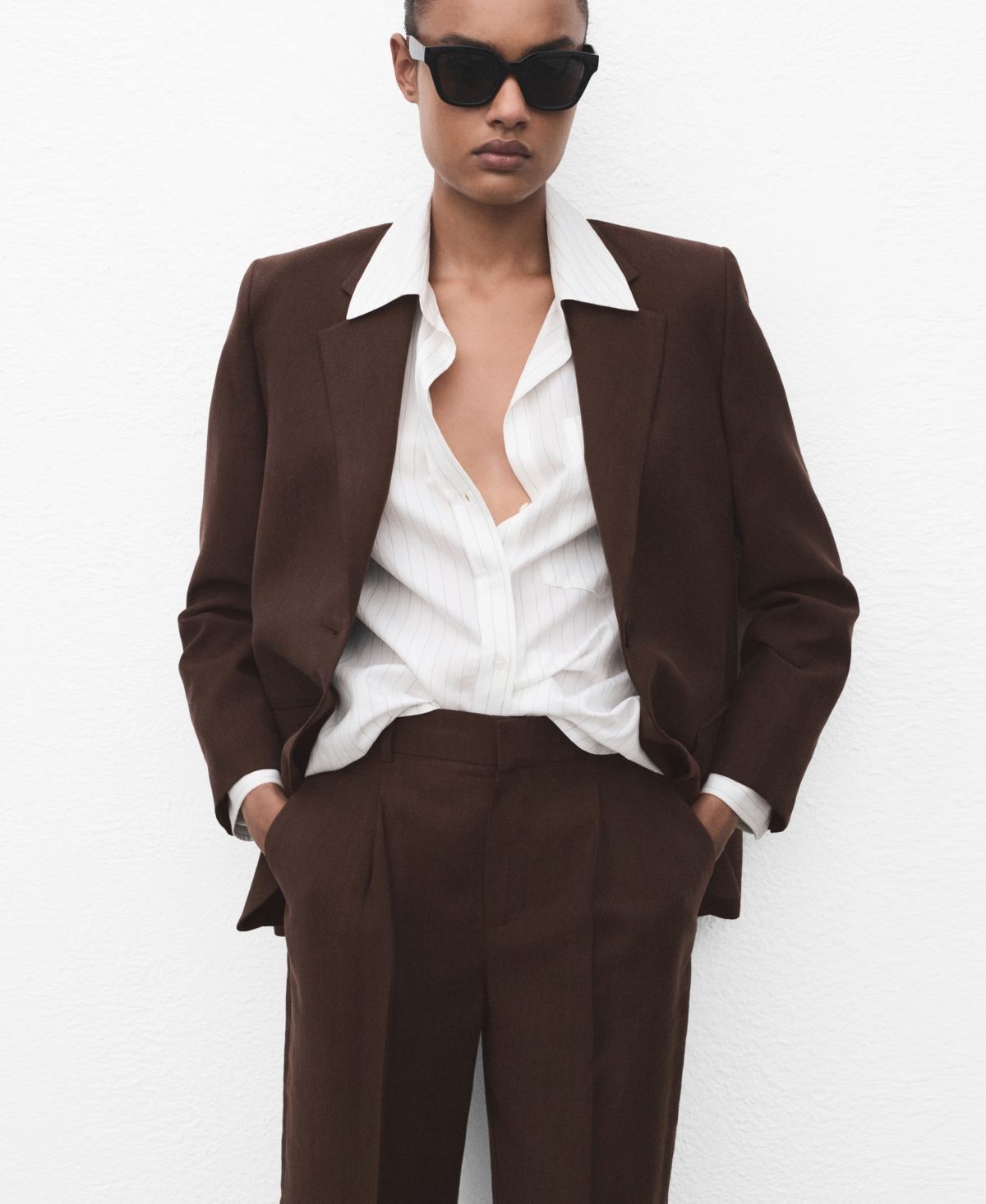 Mango Women's Lyocell Suit Straight Pants In Brown