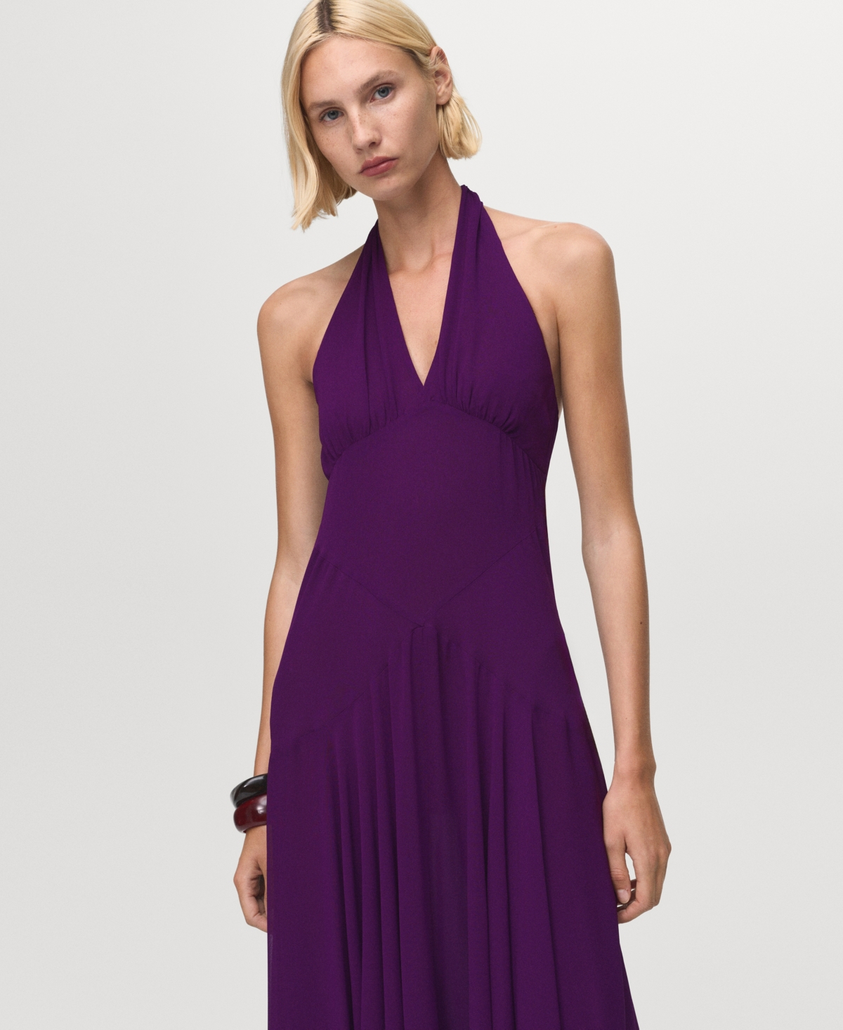 Mango Women's Halter Neck Pleated Dress
