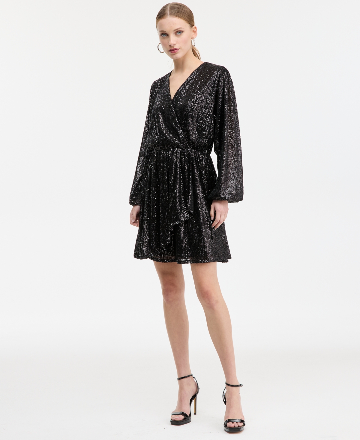 Hugo Boss Boss Orange Dillio Sequin Mesh Long Sleeve Cocktail Dress In Black