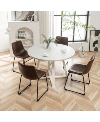 3-Pc Wood Varna Round Trestle Dining Table with 2 Chairs Dining Set