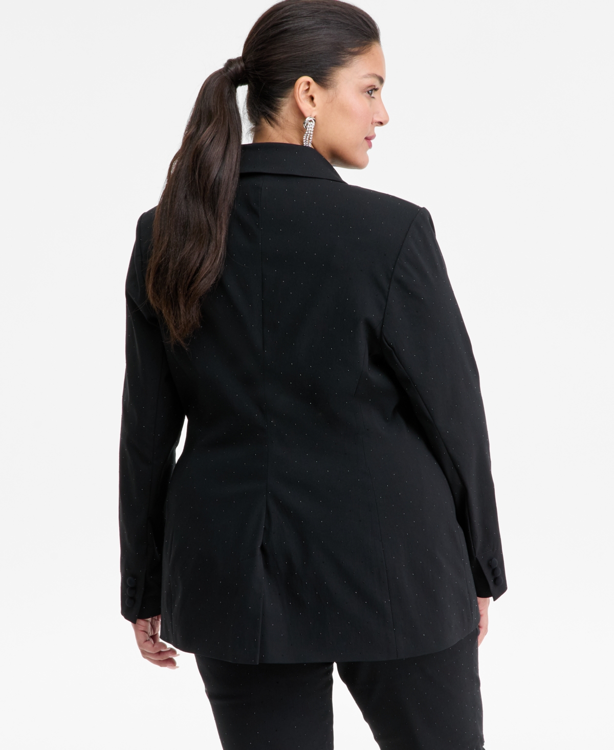 Inc International Concepts Plus Size Embellished Peak-lapel Blazer, Macy's Exclusive In Black