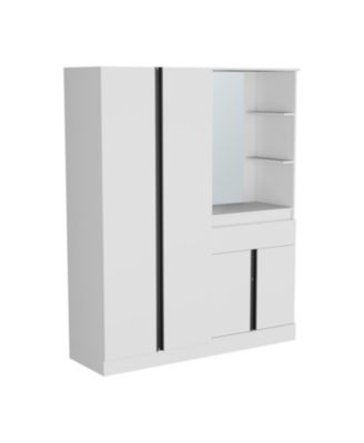 Everson Armoire, 4 Doors, 1 Drawer, 3 Shelves, 1 Mirror, White