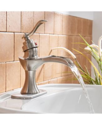 Waterfall Single Hole Single-Handle Low-Arc Bathroom Faucet With Pop-up Drain Assembly