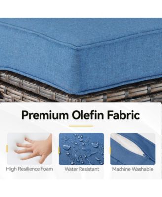 Slimline Brown Wicker 2-Piece Outdoor Ottoman Steel Frame Patio Footstools with Olefin Cushion