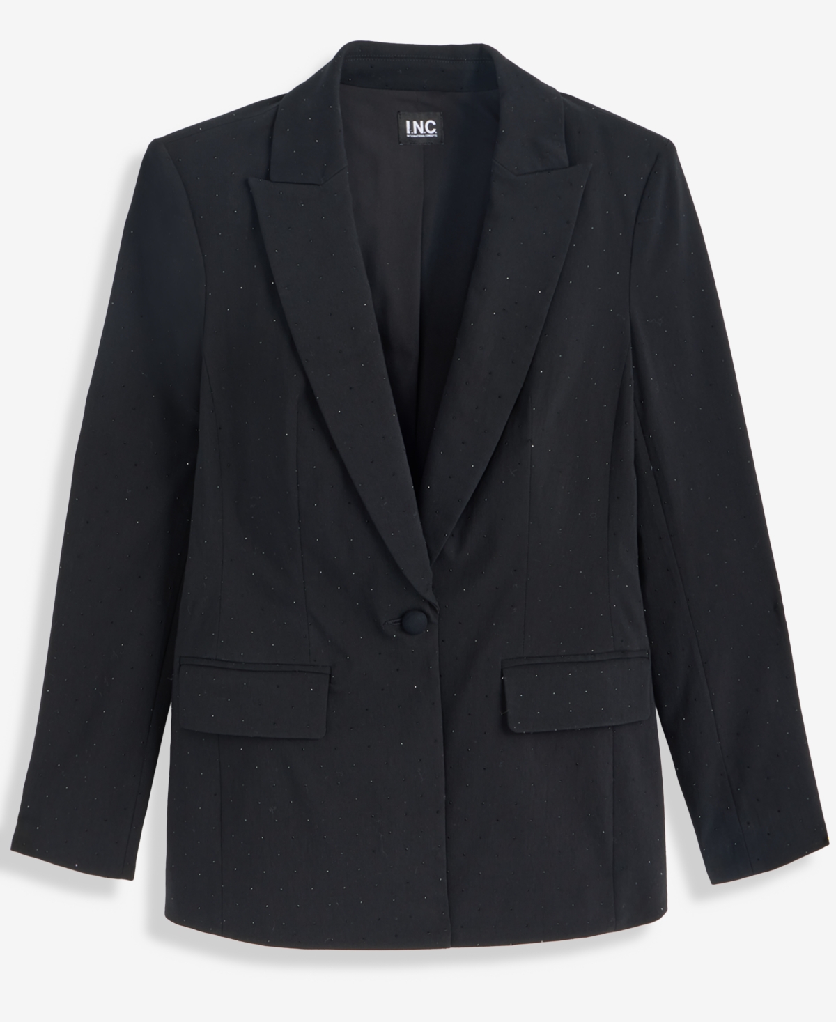 Inc International Concepts Plus Size Embellished Peak-lapel Blazer, Macy's Exclusive In Black