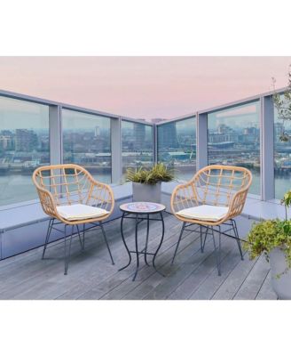 Faux Rattan Basket Chair Set With Mosiac Accent Table