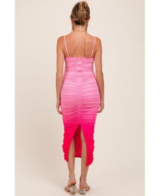 Pink Mesh Ombre Ruched Maternity Midi Dress