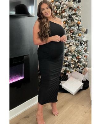 Black Ruched One Shoulder Maternity Dress