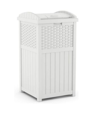 Wicker Resin Outdoor Hideaway Trash Can Bin with Latching Lid (2 Pack)