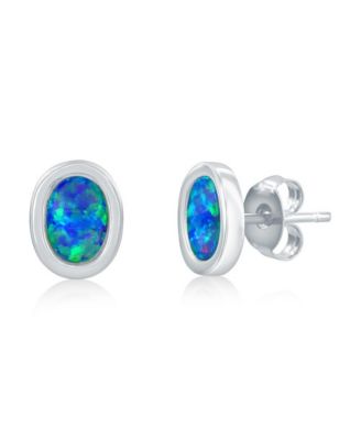 Sterling Silver, Oval Blue Opal Necklace & Earrings Set
