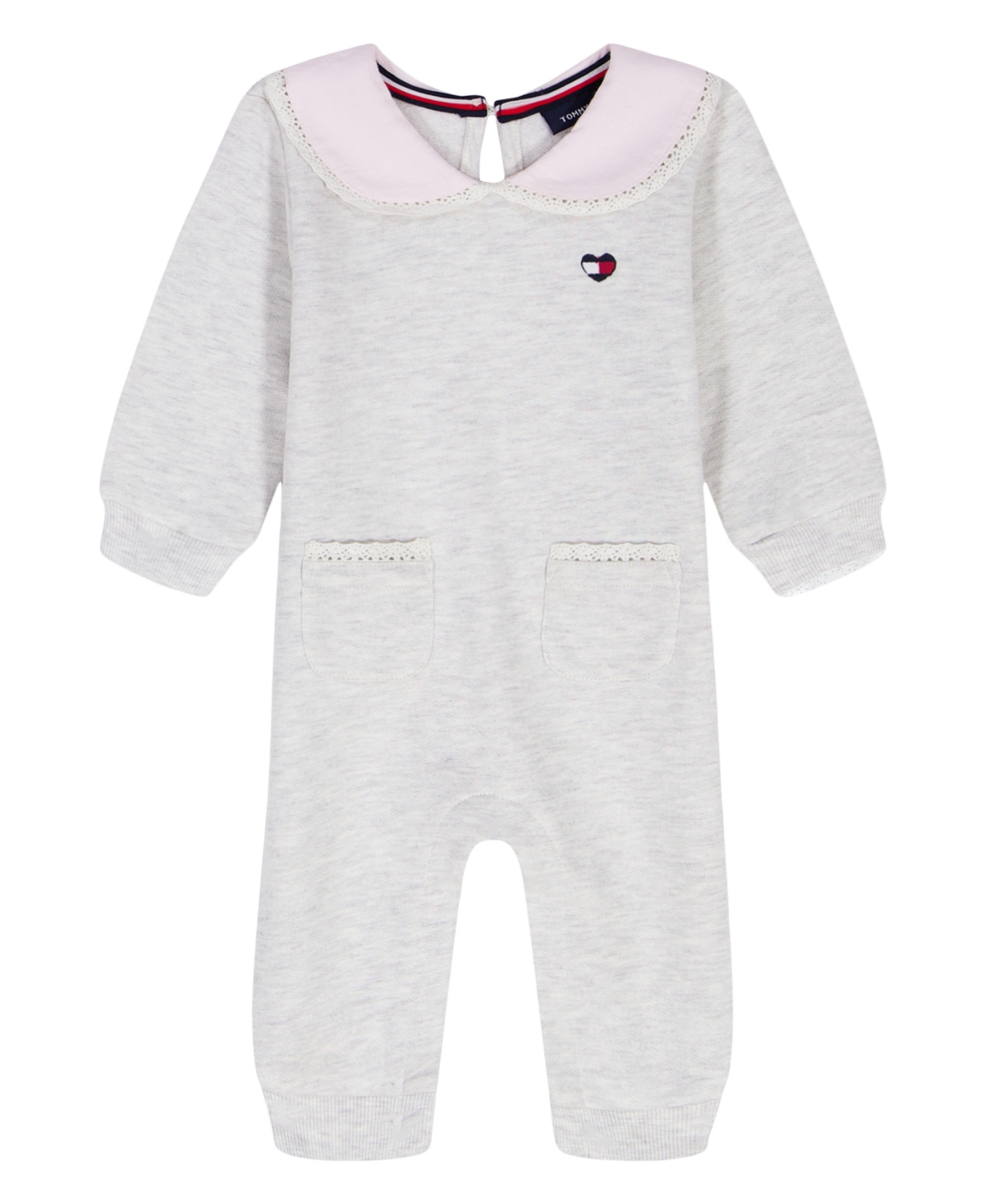 Tommy Hilfiger Baby Girls Oxford Peter Pan Collar Coverall In White