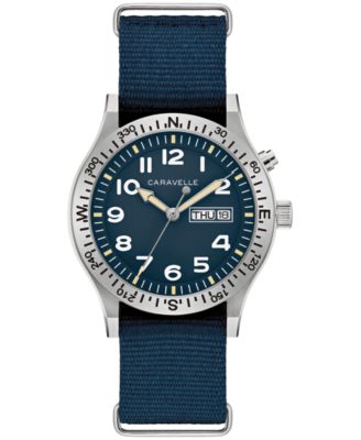 Men's Vintage Casual Lite Up Blue Nylon Strap Watch, 39mm