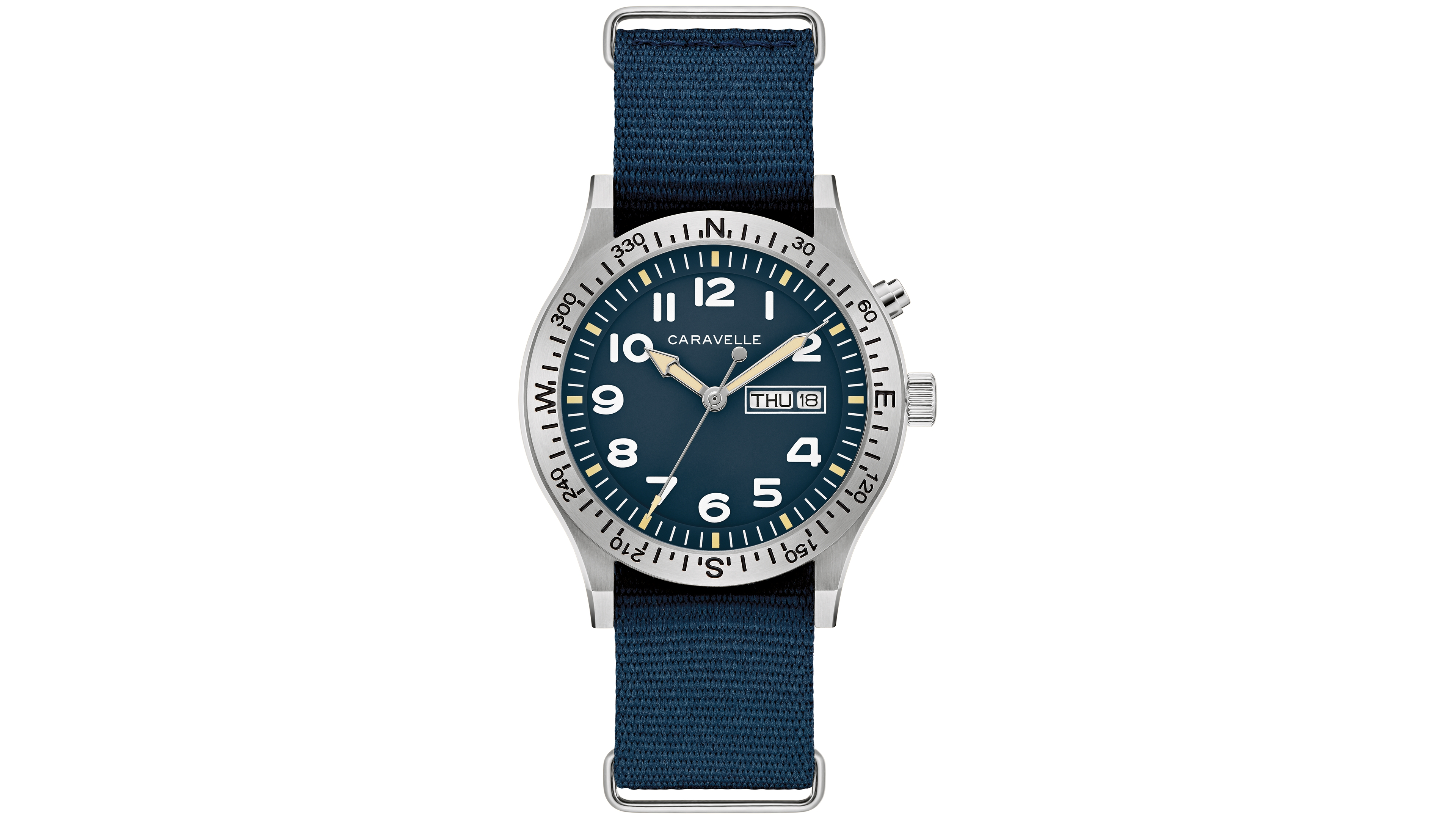 Caravelle Men's Vintage Casual Lite Up Blue Nylon Strap Watch, 39mm