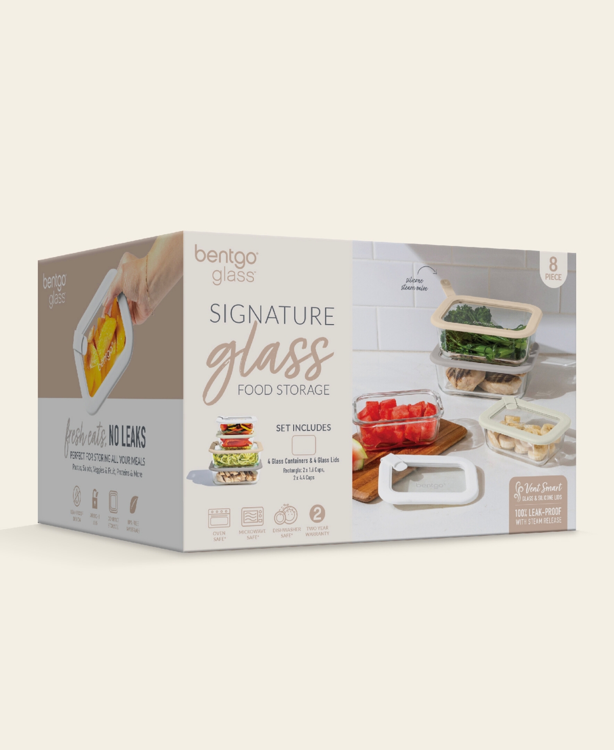 Bentgo Signature 8-pc. Glass Food Storage Set In White