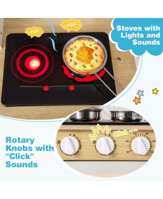 Kids Kitchen Playset with Lights Sounds Microwave Stoves Oven Cooking Accessories