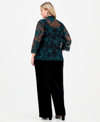 Plus Size Embroidered 3/4-Sleeve Jacket & Sleeveless Top
