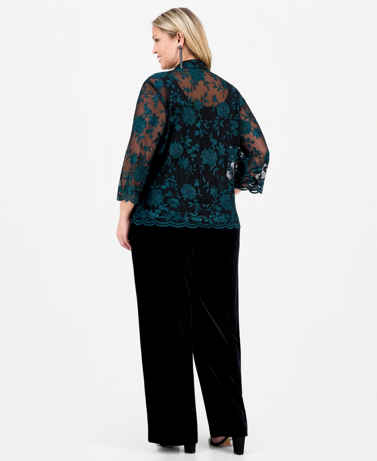 Alex Evenings Plus Embroidered 3/4-Sleeve Jacket & Sleeveless Top